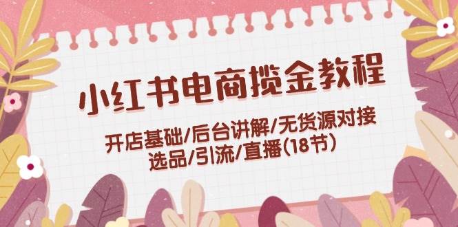 小红书电商揽金教程：开店基础/后台讲解/无货源对接/选品/引流/直播(18节)-源码网